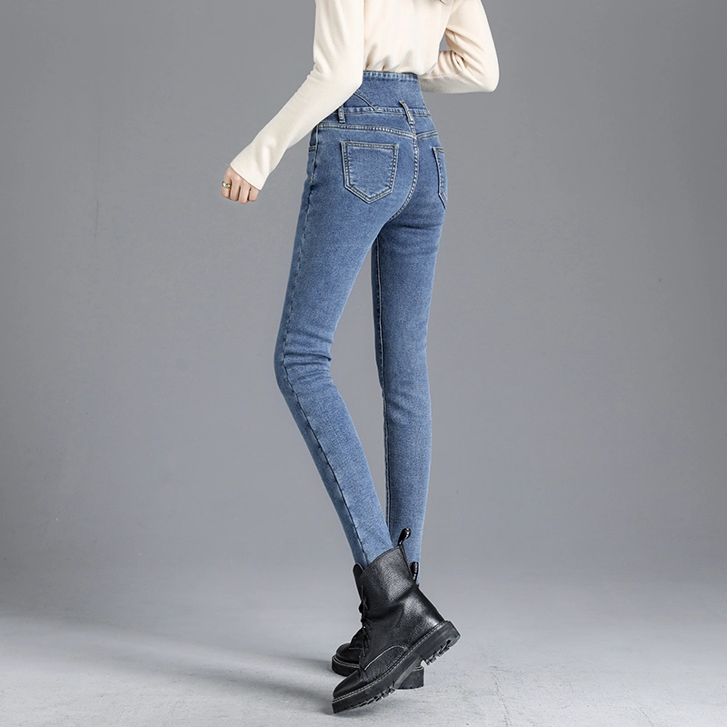 Warm Jeans Woman High Waist Casual Velvet Ladies Trousers for Plus Size