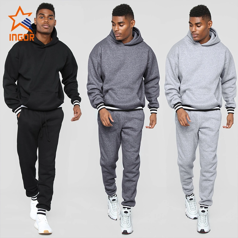 Ingorsports Custom Wholesale Mens Sweat Suits 2 Pieces Hoodie Set Jogging Suit Tracksuits for Men