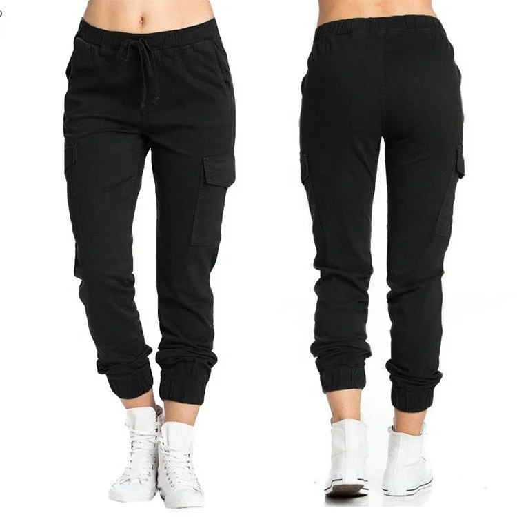 2022 Ladies Pants Cargo Pants Casual Elastic Waist String Side Pocket Women ′ S Trousers