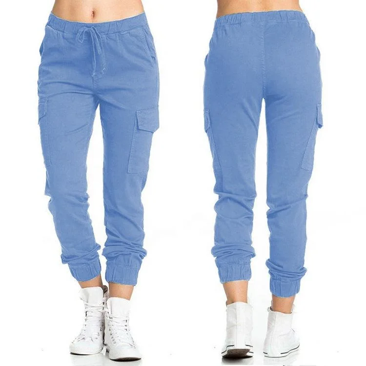 2022 Ladies Pants Cargo Pants Casual Elastic Waist String Side Pocket Women ′ S Trousers