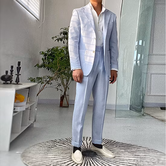 Летние мужские костюмы из хлопчатобумажного хлопка в клетку для одежды